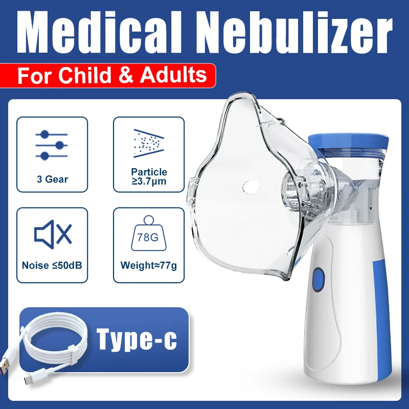 JUSTLANG Handheld Nebulizers Ultrasonic Atomizers Recharge Portable Mute Asthma Inhaler Mini Nebulizer For Adults Children