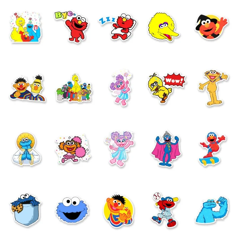 50 Stück / Set Niedliche Sesamstraßen-Aufkleber, nicht wiederholend, wasserfeste Aufkleber für Kinder, Partygeschenke, Geschenkdekoration – Detail 5