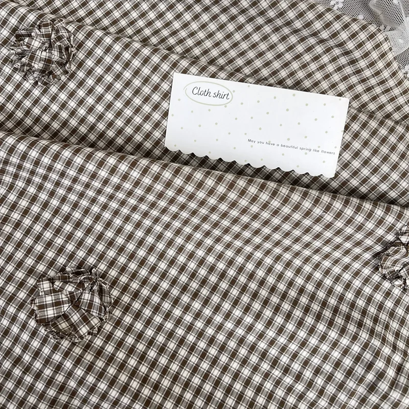 Cotton Polyester Fabric Three-dimensional Checkered Coffee Colored Women's Dress Clothes DIY Handmade Bag Fabric