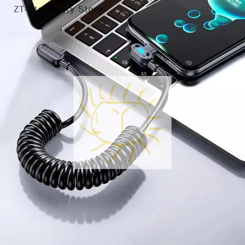 

1 шт. 90 ° Локоть Автомобильный USB C к типу C Кабель для быстрой зарядки 6A Короткий пружинный кабель для передачи данных для зарядного устройства телефона Провод Шнур