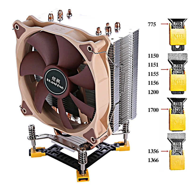 PC Cooling 120mm Fan CPU Processor 4 Heat Pipe Suitable For Installing LGA775 115x 1200 1700 1366 i5 i7 Rapid Heat Dissipation