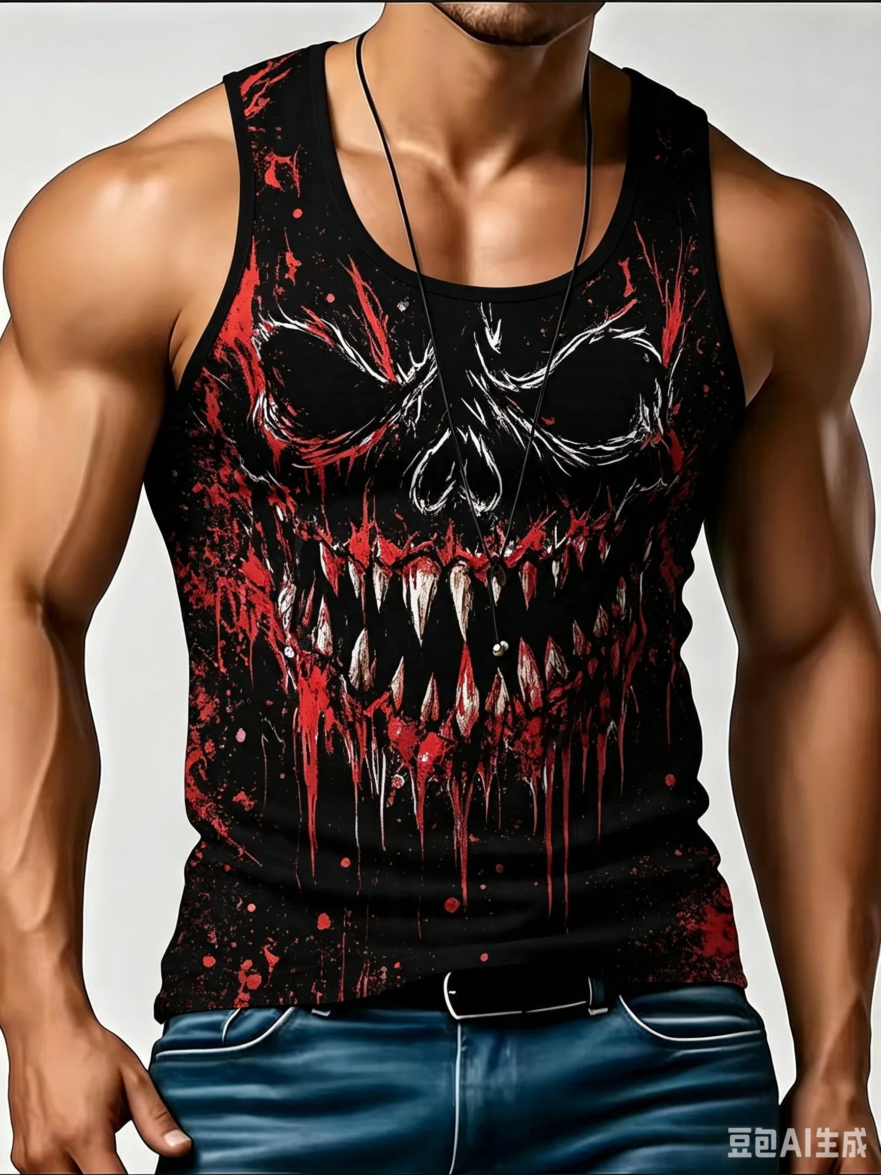Men's Skull Graphic Tank Top, Blood Splash Print Sleeveless Shirt Casual Summer Thin Street Cool