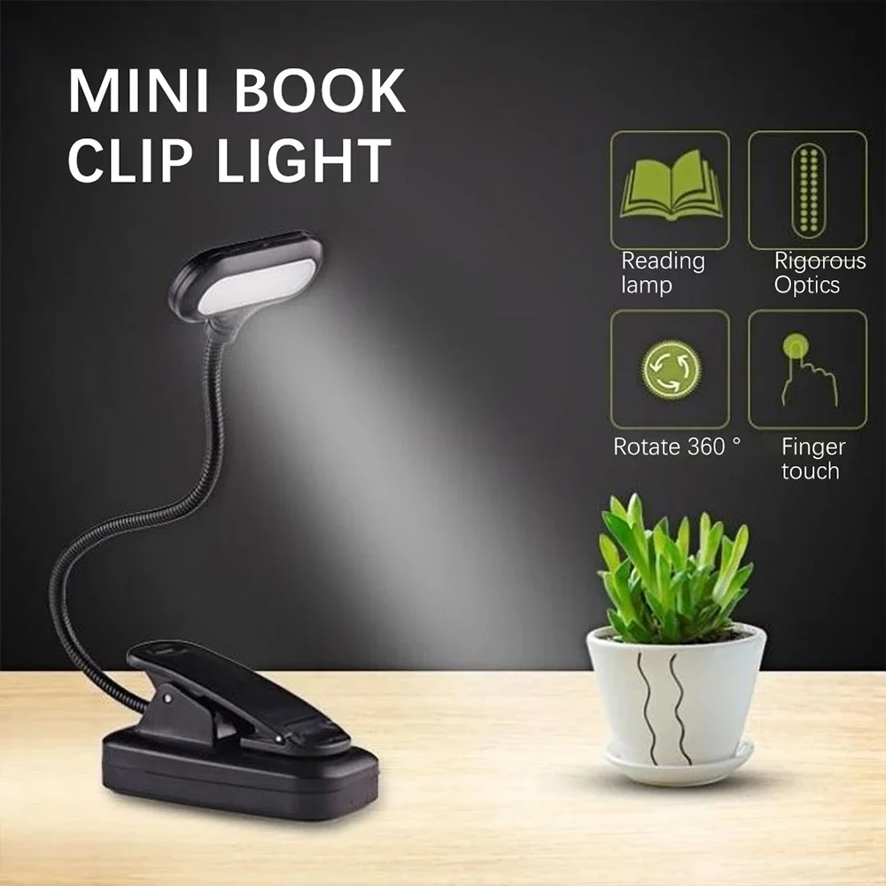 LED Clip-On Book Light Adjustable Desk Lamp for Travel Bedroom Reading