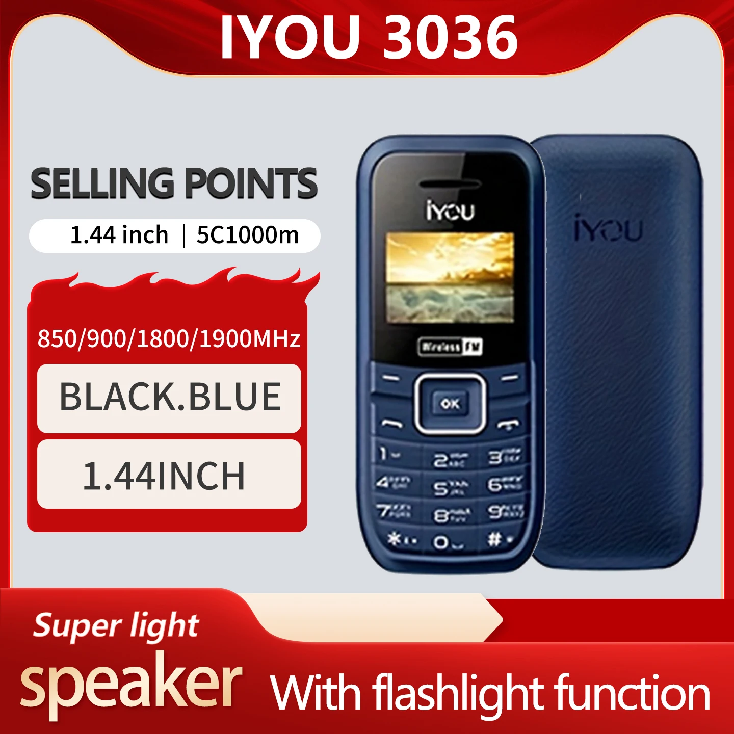 IYOU 3036 Dual SIM Dual Standby Mobile Mini 1.44 inches | FM Radio and Flashlight | 1000mAh Battery | Elderly Small Phone