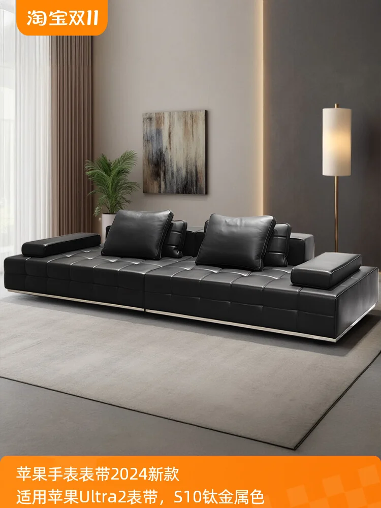 Italian minimalist all-leather sofa imported first layer cowhide straight row corner large flat layer