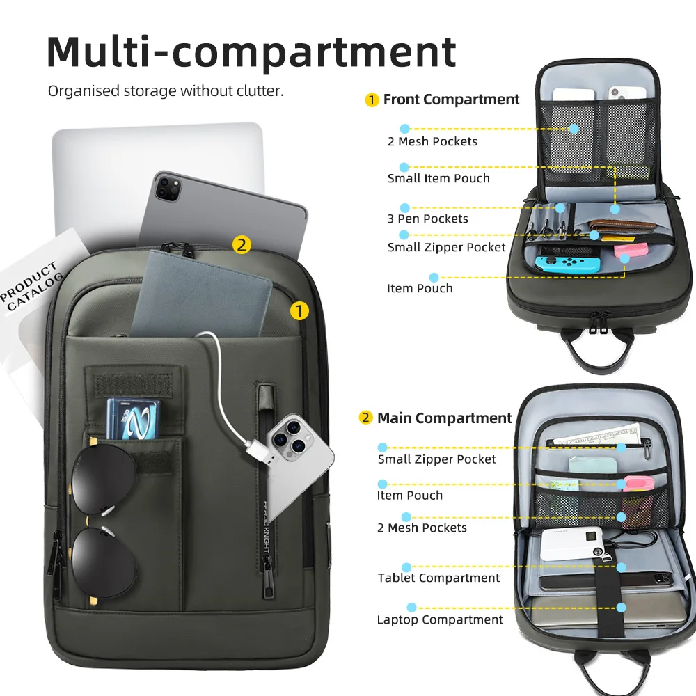 HK سليم حقيبة ظهر للأعمال مقاوم للماء 15.6 ''حقيبة كمبيوتر محمول متعددة الوظائف حقيبة مدرسية السفر العمل على ظهره مع منفذ USB حقيبة الظهر اليومية #5