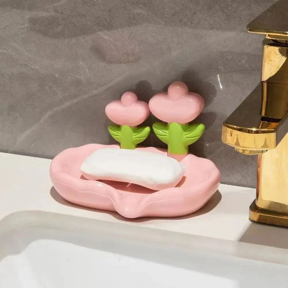 صندوق صابون بلاستيكي على شكل زهرة، تخزين حوض منزلي، صندوق صابون الصرف