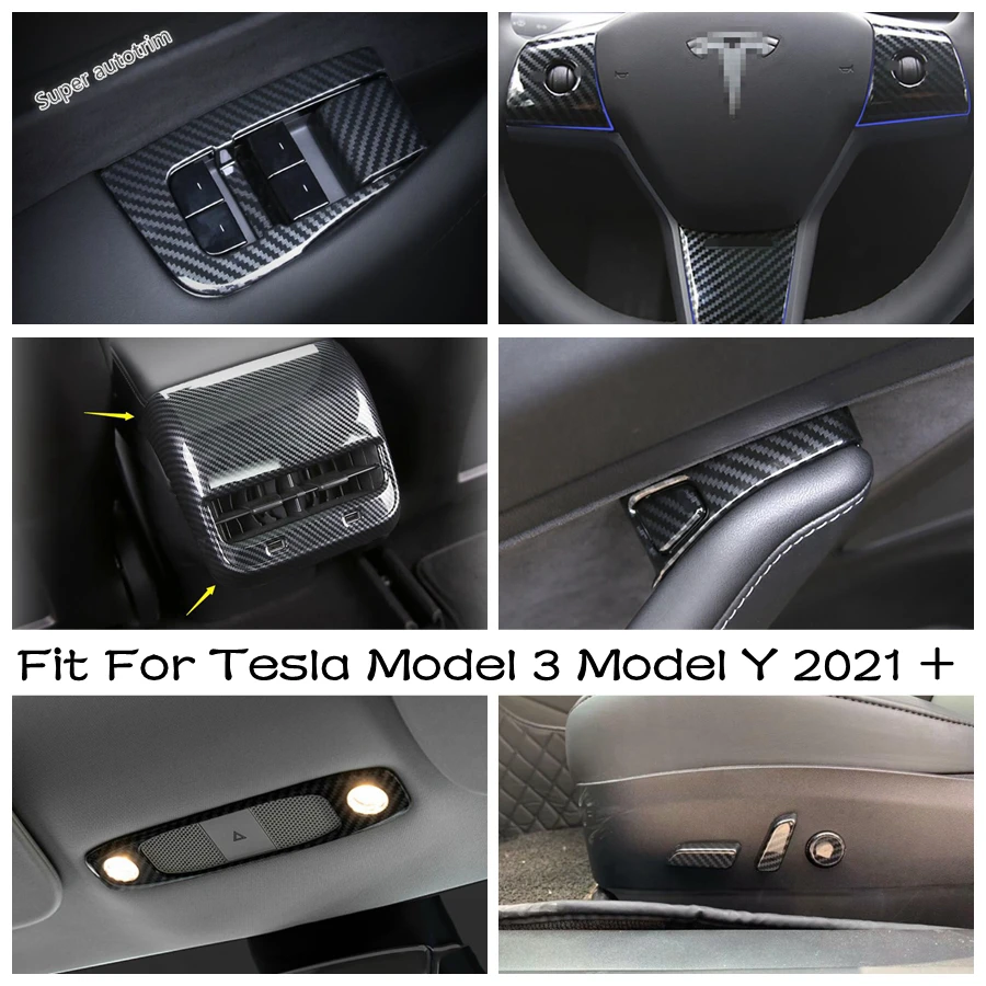 

Carbon Fiber Interior For Tesla Model 3 Model Y 2021 Seat Adjustment Switch / Air AC / Ceiling Roof Reading Lights Cover Trim