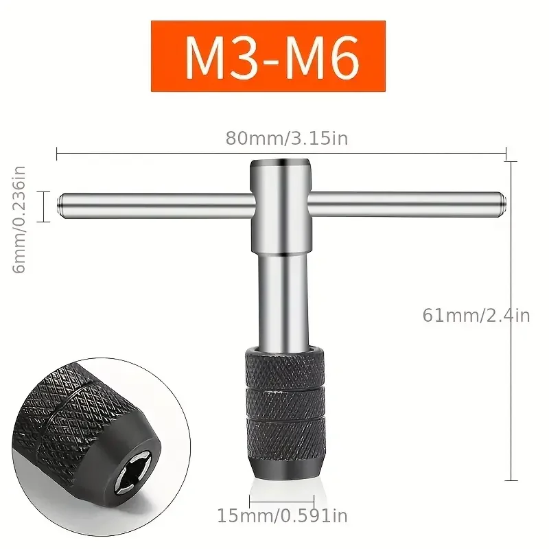 3-6mm T-shaped Tap Wrench 5pc Hand Tap M3-M8 Tapping Screwdriver Wrench Thread Tapping Hand Tool Set