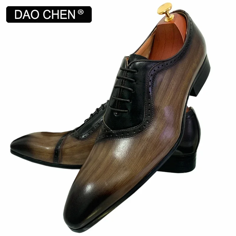 LUXURY BRAND MEN'S OXFORD SHOES BALCK COFFEE POINTED TOE MENS DRESS SHOES LACE UP WEDDING OFFICE LEATHER SHOES FOR MEN