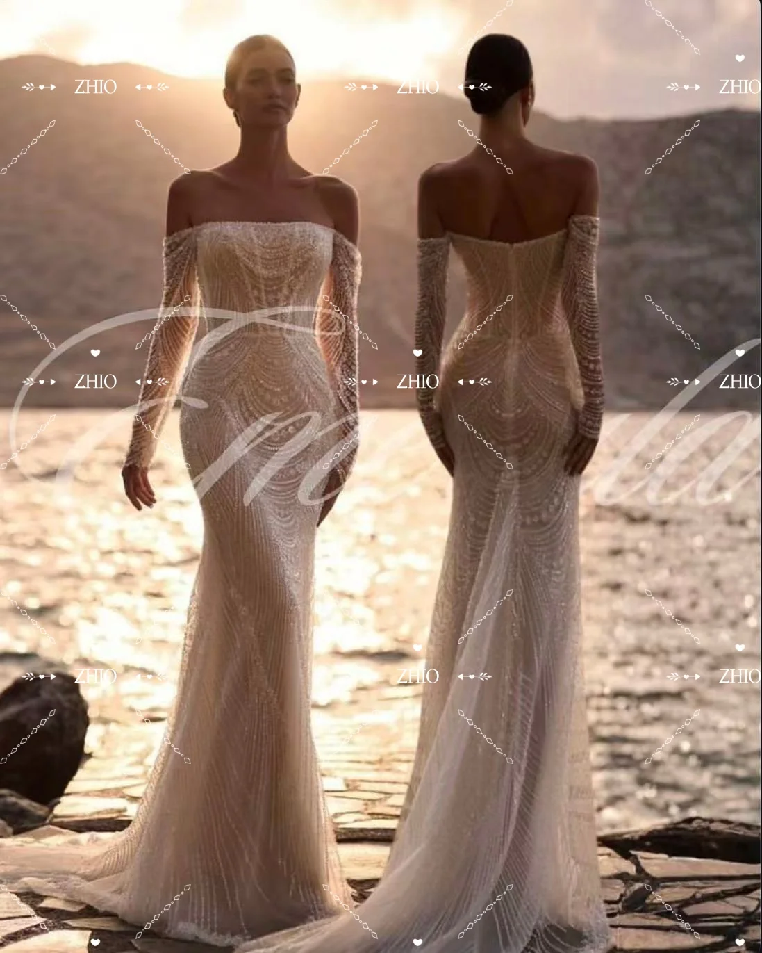 Zhi modesto beading marfim rendas vestidos de casamento fora do ombro sereia trem varredura vestido de noiva personalizado novo 2026 para noiva luxo