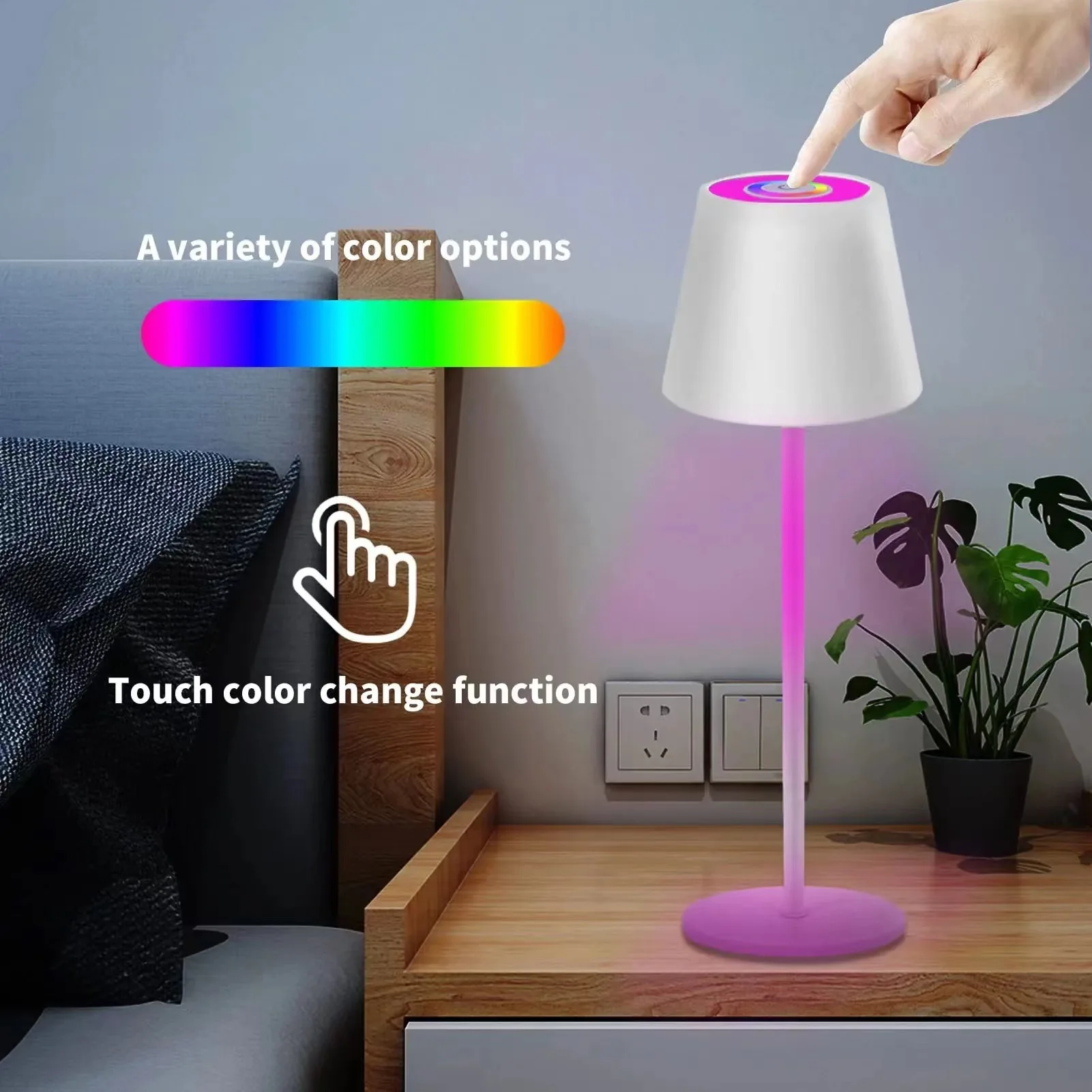 RGB Cordless Table Lamp Rechargeable LED Desk Lamp Lamps Touch Control Portable Wireless Desk Lamp for Bedroom Decor