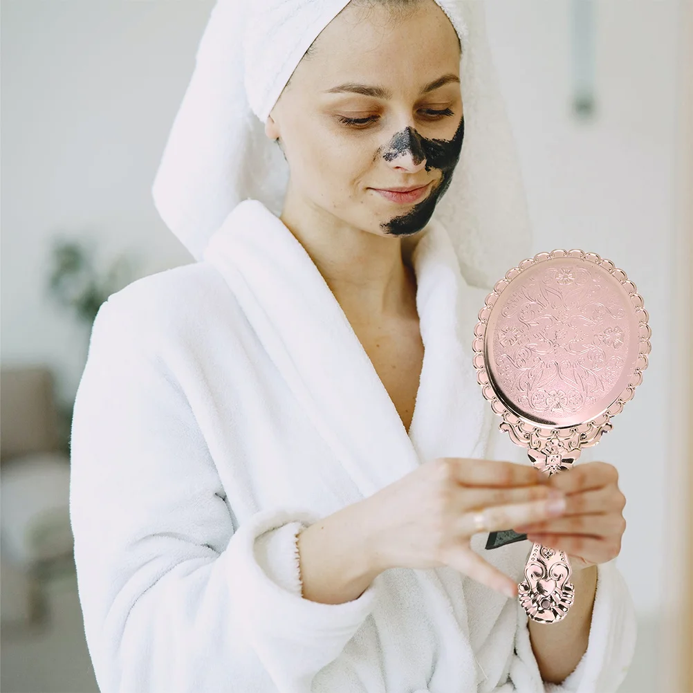 

2Pcs Vintage Handheld Round Mirror Retro Portable Makeup Mirror Travel Essentials Travel Supplies Female Supply