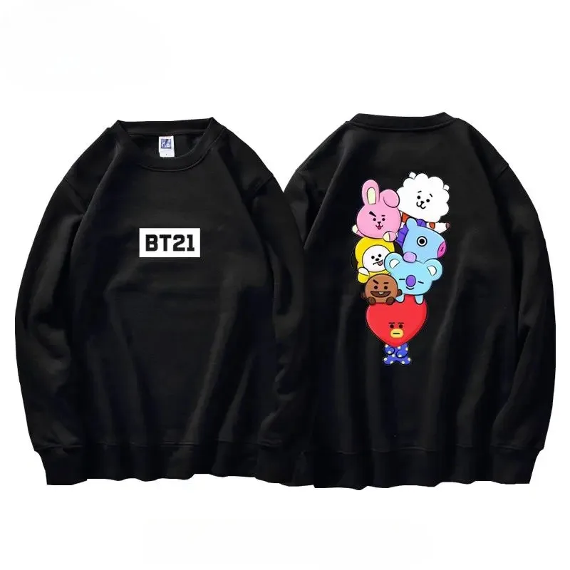 New BT21 Thickening Round Neck Sweatshirt Pullover Anime Kawaii TATA CHIMMY Girls Boys Loose Warm  Hoodies Top Gifts