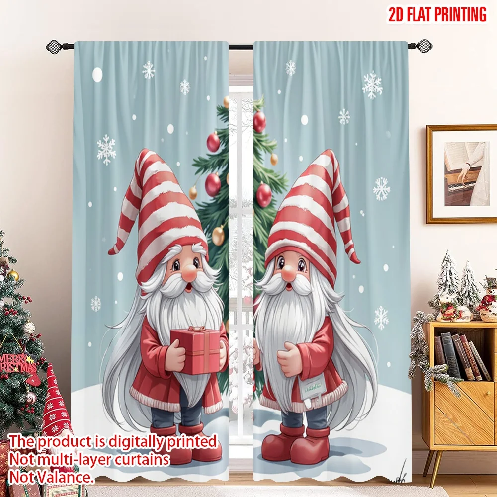 

2pcs 2D flat printing Merry Christmas Window Drapes Christmas gnomes gift festive Polyester Without Electricity Birthday Party