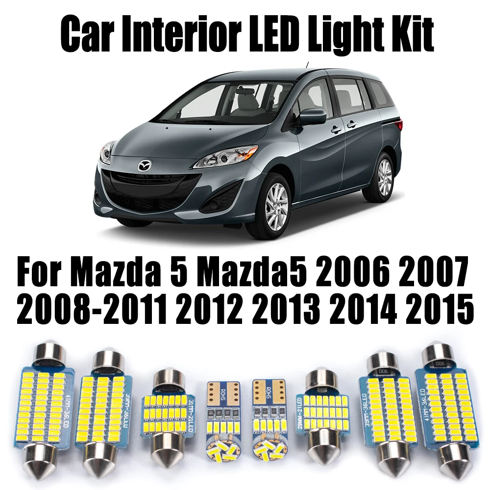 10Pcs LED Interior Trunk Light Kit For Mazda 5 Mazda5 2006 2007 2008- 2011 2012 2013 2014 2015 Car Lighting Canbus Map Dome Bulb