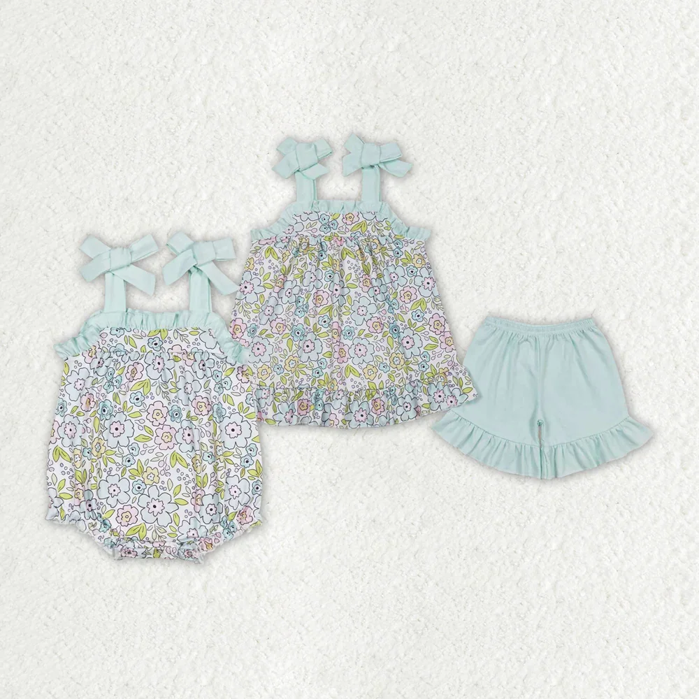 

Z828-09 GSSO1018 Wholesale Matching kids clothes girls floral Sleeveless shorts sets baby girls clothes Summer Boutique