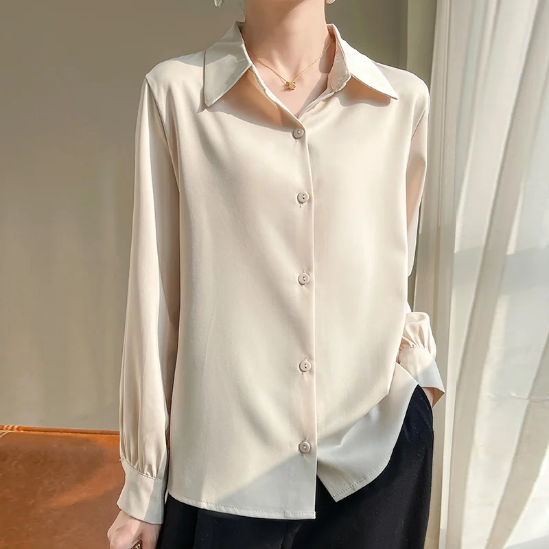 Camisa de manga larga para mujer, chaqueta de protección solar de tela de seda de acetato, primavera y otoño, novedad de 2024, S Li7023