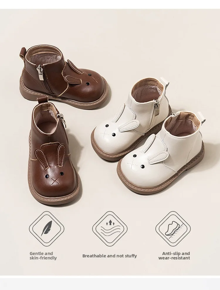 206 Cartoon-Kaninchen-Baby-Stiefeletten für Mädchen im England-Stil, niedliche Hasen-Winterstiefel mit niedrigem Absatz für Kinder und Mädchen – Detail 4