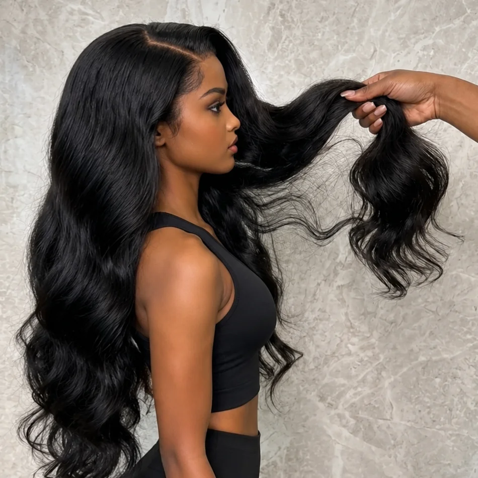 

Premium 40 Inch 250% Density Natural Black 13x4 HD Lace Frontal Body Wave Super Bouncy Silky Soft 13x6 Remy Human Hair Wigs Pre Plucked Hairline Invisible Bleached Knots 5x5 Closure Wear and Go Tape Free Thick Full Ends