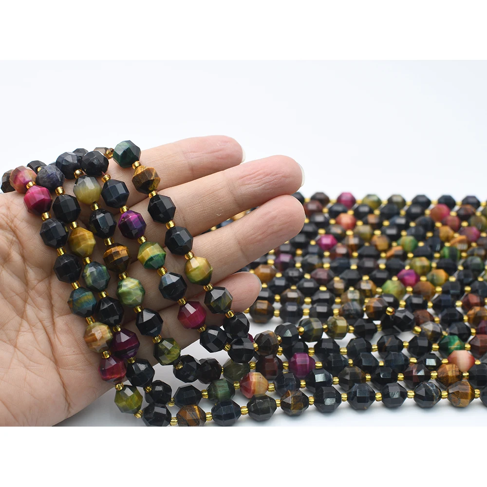 

10mm Natural Faceted Multicolor Tiger Eye irregular round Beads For DIY necklace bracelet jewelry making 15 "free delivery