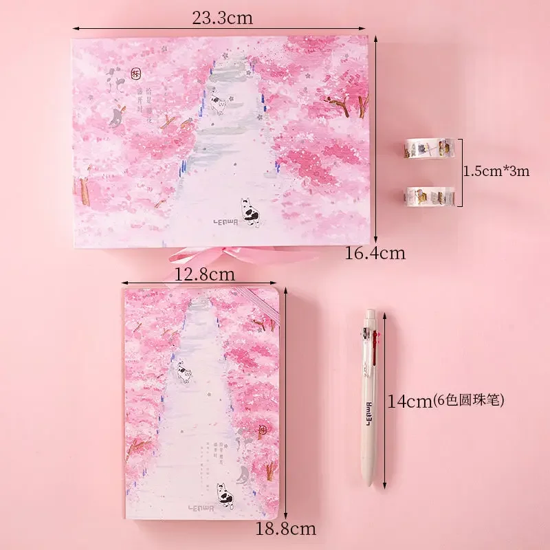 New Creative Fashion Color Page Notebook Sketchbook Beautiful Cherry Blossom Sakura Notebook Gift Box