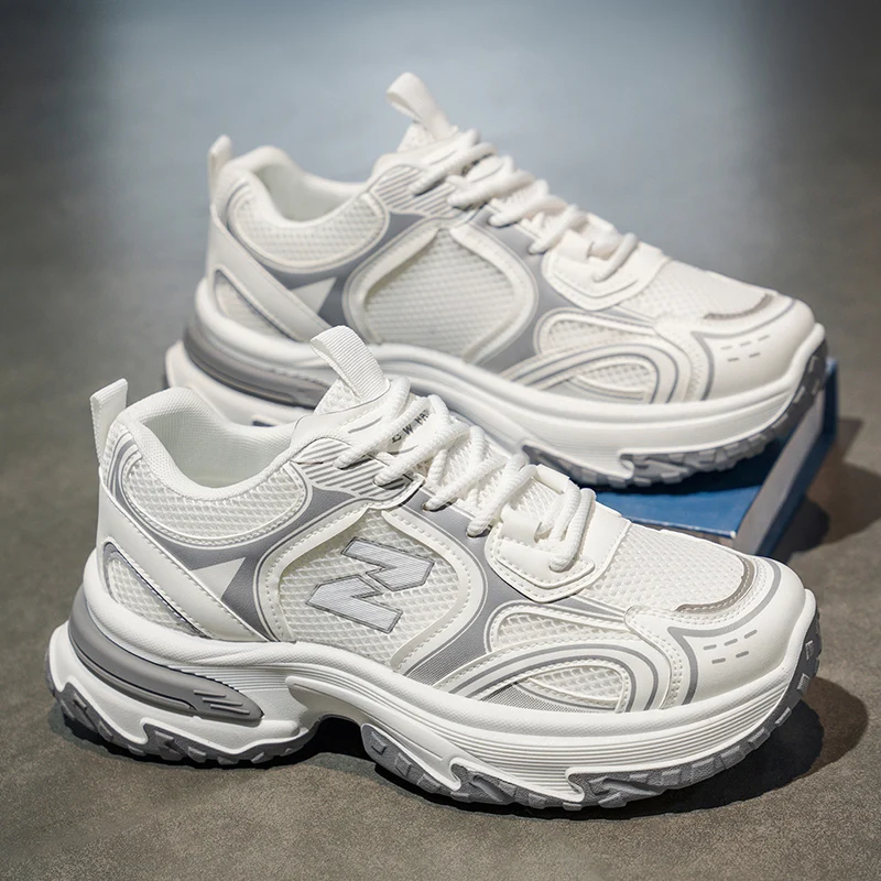 

Men Sports Shoes Fashion Mesh Breathable Thick Soled Casual Sports Shoes 2025 New Flat Comfortable Running Shoes for Men