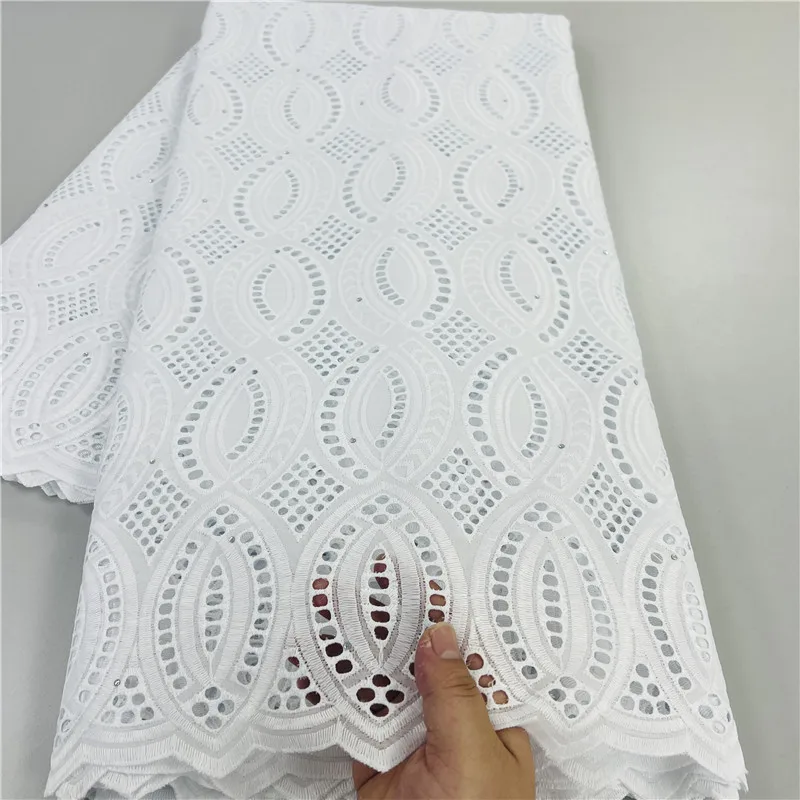 Pure White Swiss Lace Fabric, Dry Lace Embroidery, African 100% Cotton Fabrics, Swiss Voile, Dubai Style, 12L2050801, 5 Yard