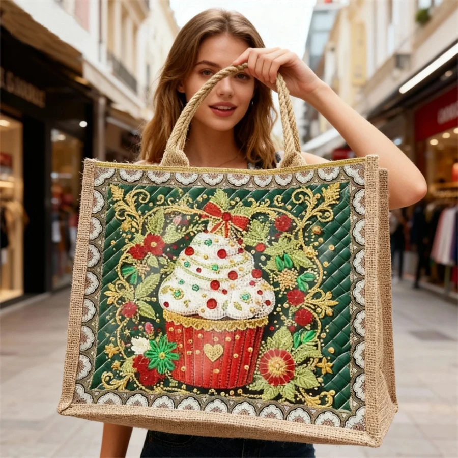 

Waterproof Christmas Icecream DIY Rhinestones Handbag Art Kit Diamond Painting Storage Bag Outdoor Shopping Bag for Women Girls