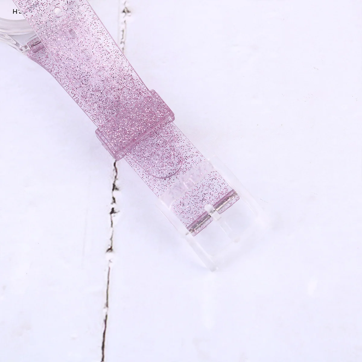 

Lively Pink Transparent Glitter Silicone Watch for Creative Shiny Design Comfortable Durable Wristwatch