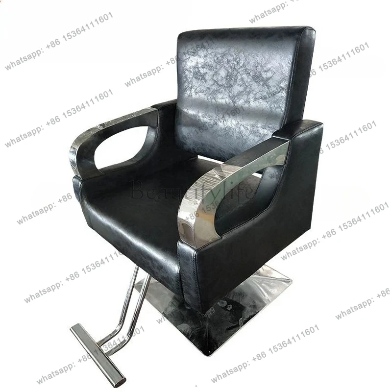 Hair salon special stainless steel armrest lifting hairdressing chair hair perm and dyeing seat manufacturer