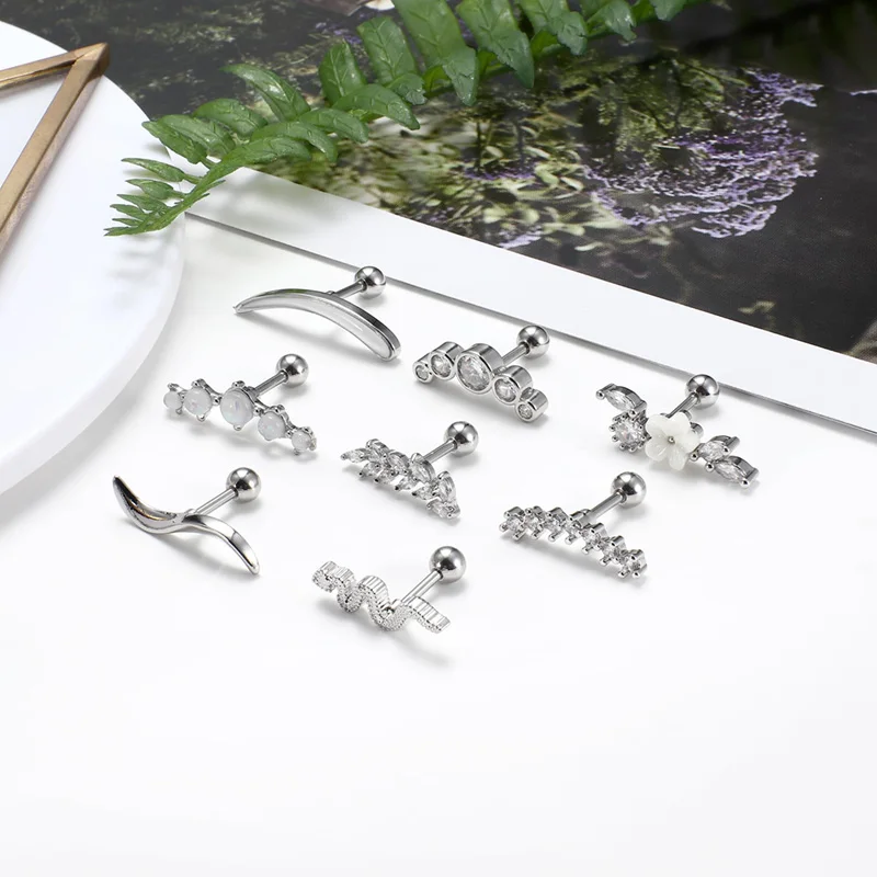 An 8-piece set of Mountaineer stainless steel cartilage stud earrings can perfectly decorate your ears in any combination