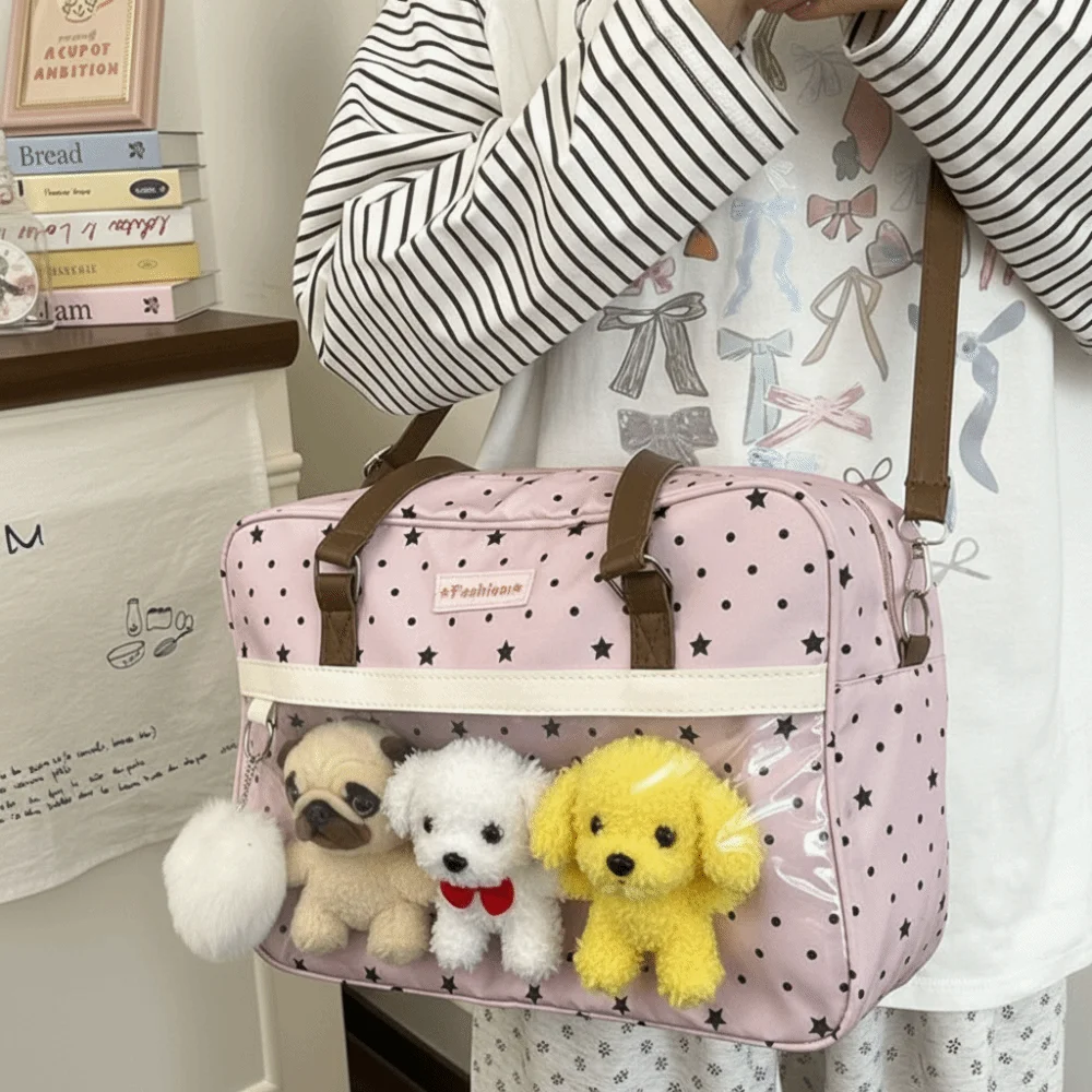 Harajuku Star Point Dot Itabag Badge Display Y2K PVC Transparent Shoulder Bag Large Capacity Idol Merchandise Storage