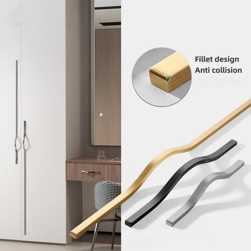 Aluminum Alloy Furniture Cabinet Door Handle 180mm-500mm Curved Wardrobe Pulls Drawer Cupboard Door Handles Furniture Hardware