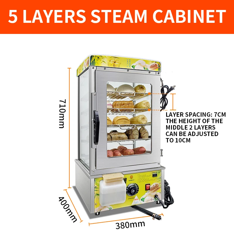 6 Layer Steamed Bun Machine Commercial Desktop Small Glass Steamer Steamed Bun Display Cabinet Fully Automatic Warming Cabin