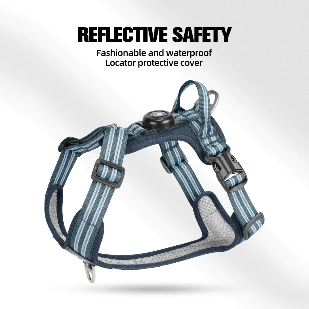 Reflective Dog Harness Integrated Waterproof AirTag Holder Anti‑Pull Adjustable Soft Padded For Small Medium Dogs
