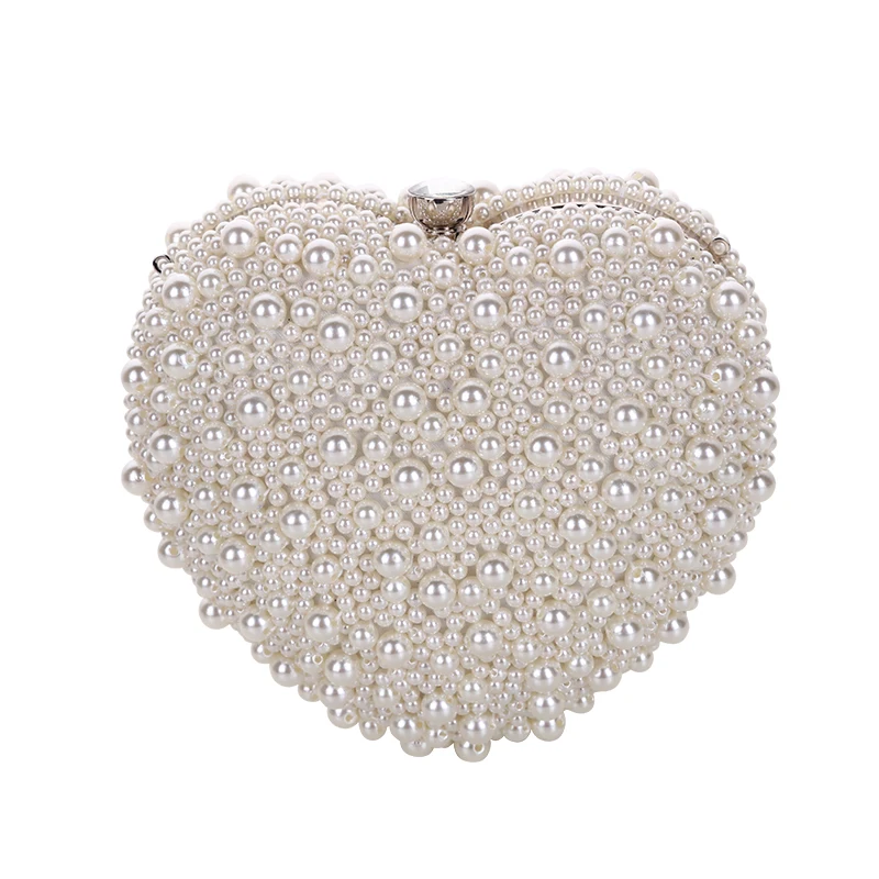 New Luxury Heart-shaped Pearl Evening Bag Evening Dress Clutch Bridesmaid Bag Bead Embroidery Evening Bag