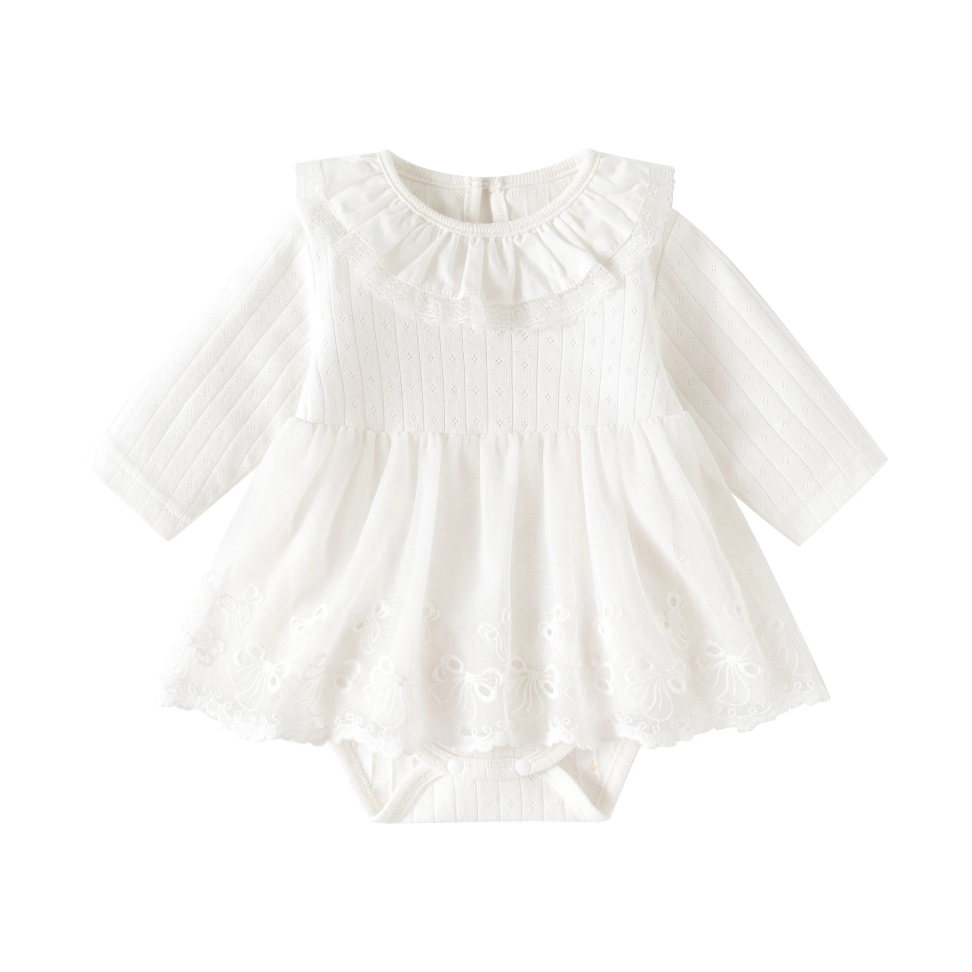 Ruffles Lace Newborn Baby Dress for Spring Autumn White Princess Dresses