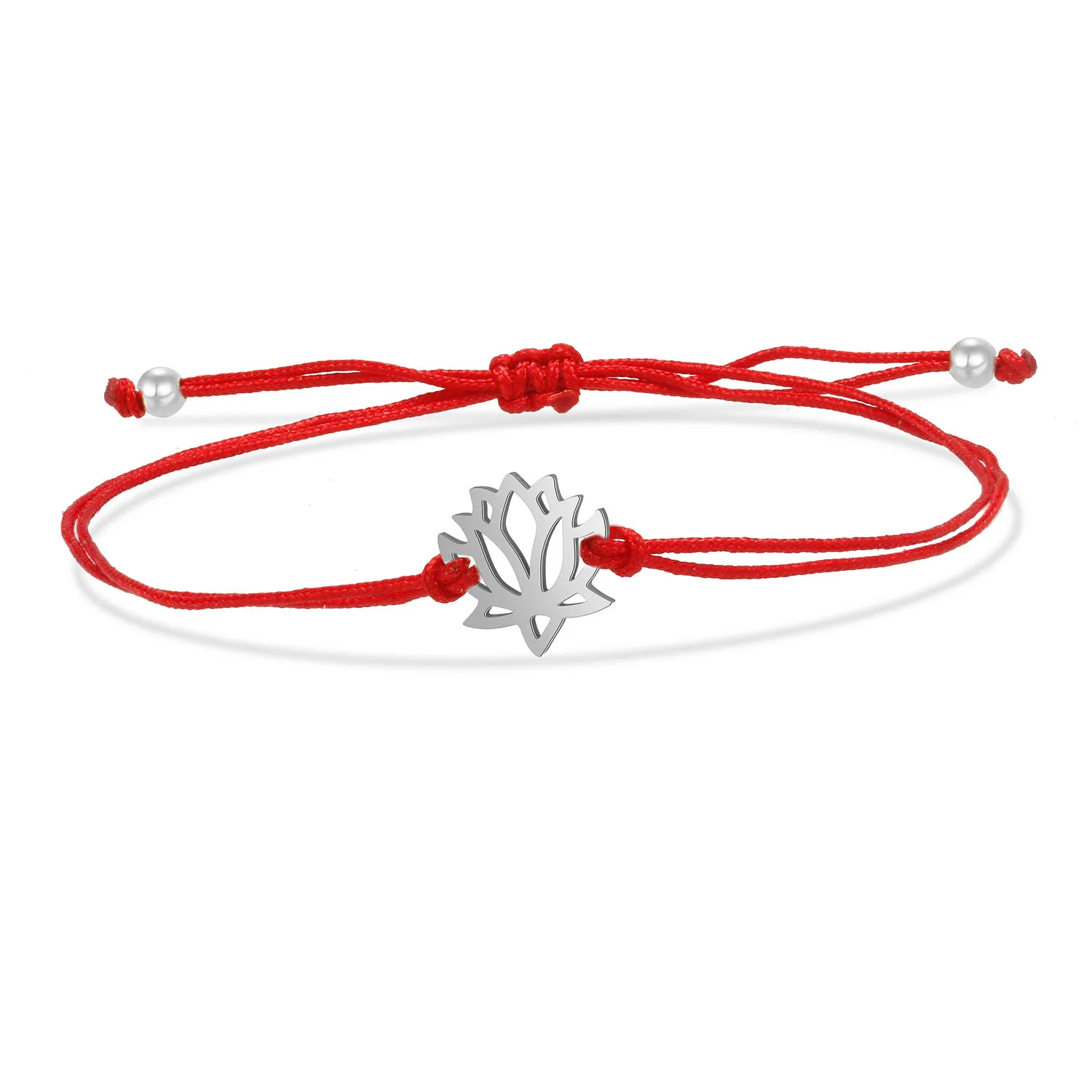 Gold-plated Stainless Steel Lotus Flower Charm Red String Handmade Bracelet Women Girl Cute Waterproof Cord Braided Jewelry Gift