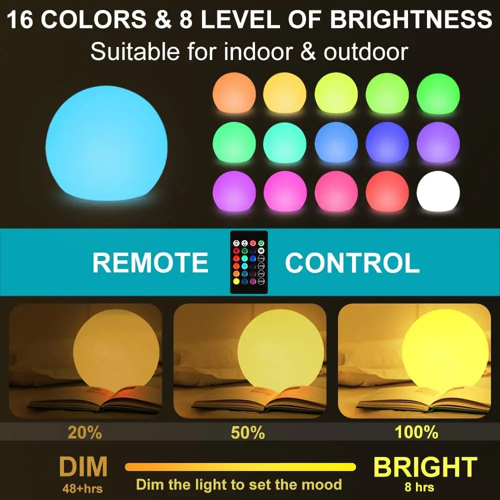 10 Inch LED Glowing Orb Globe Sphere Light Color Changing Dimmable