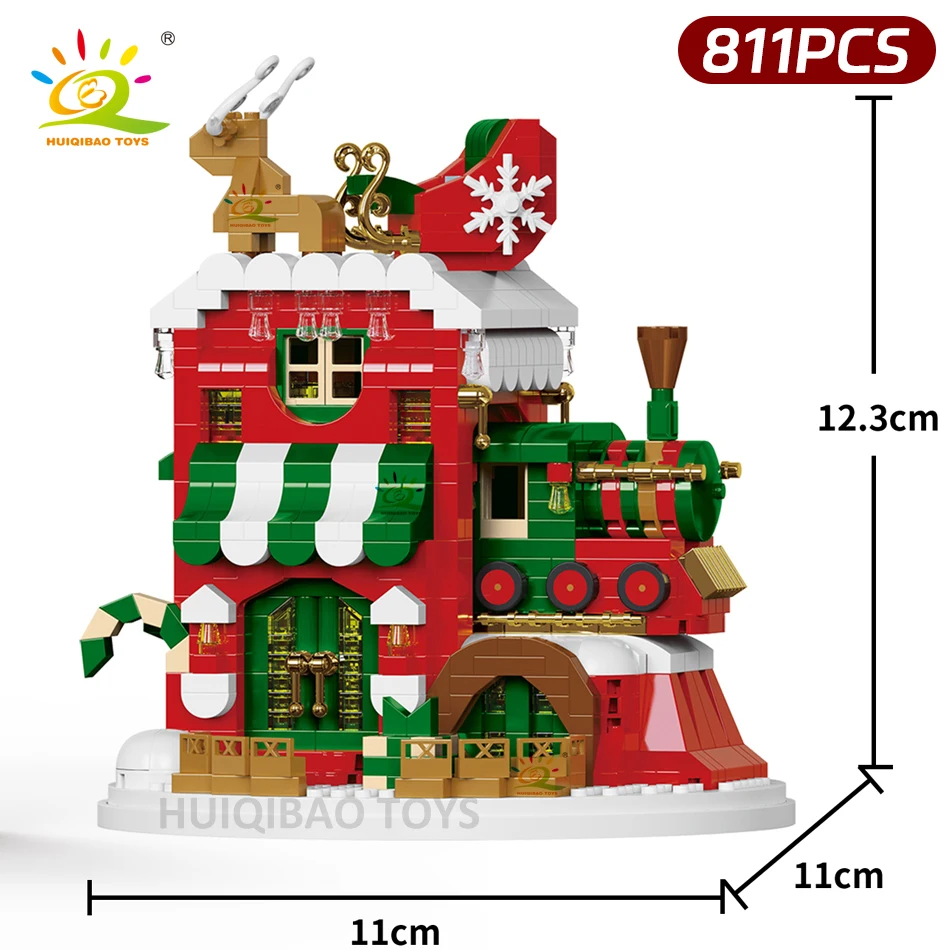 HUIQIBAO เด็ก Mini Christmas Tree Santa Claus House รุ่น Micro Building Block DIY Snowman อิฐของเล่นผู้ใหญ่เครื่องประดับของขวัญ