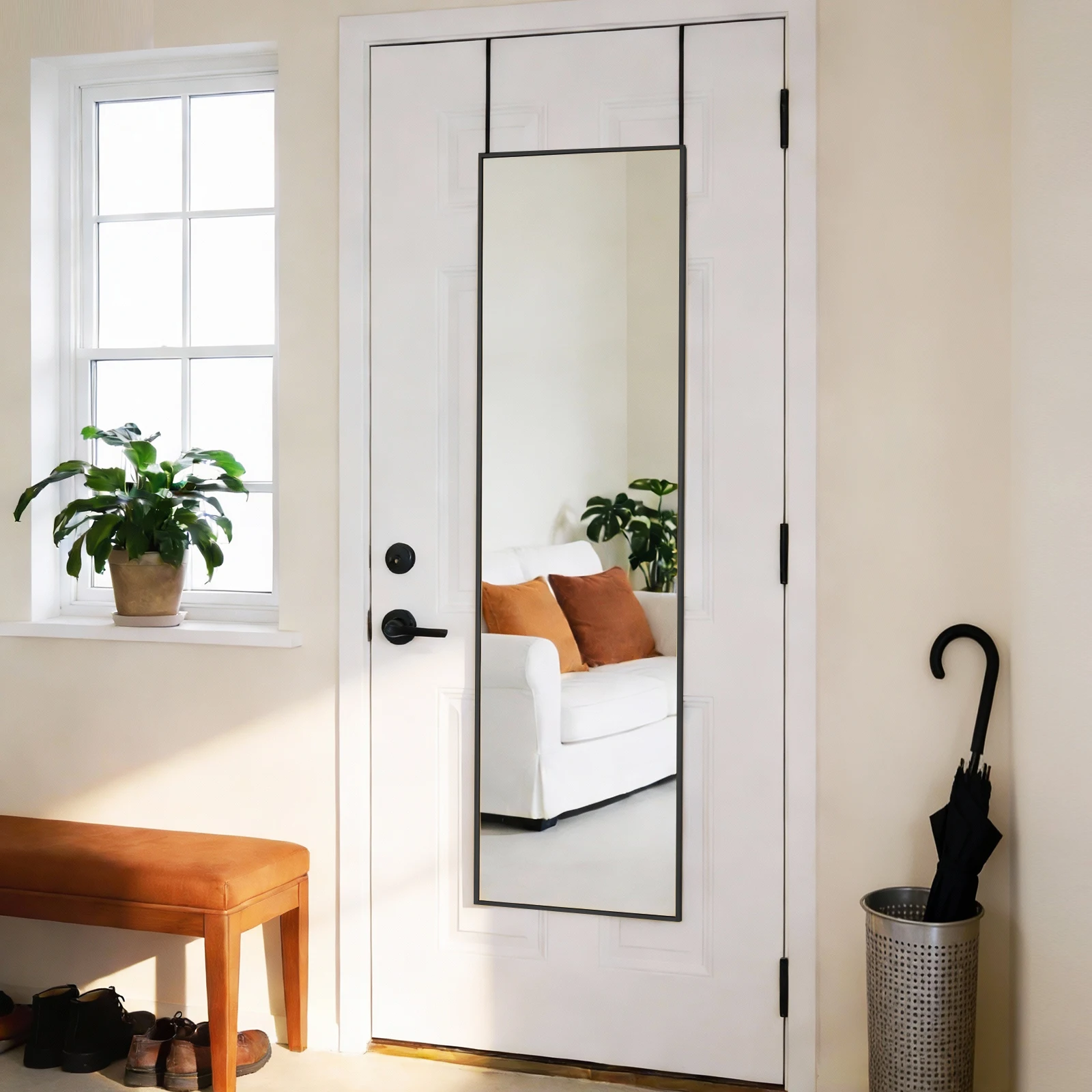 JHK 47x14 Inch Door Hanging Full Length Mirror Arched Full Body Wall Mounted Aluminum Alloy Frame Mirror for Bedroom Dressing Room Entryway