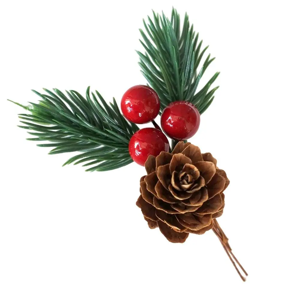 10pcs Packaging Artificial Floral Decor Christmas Pine Cone Red Christmas Berry DIY Home Christmas Ornament Pine Cone