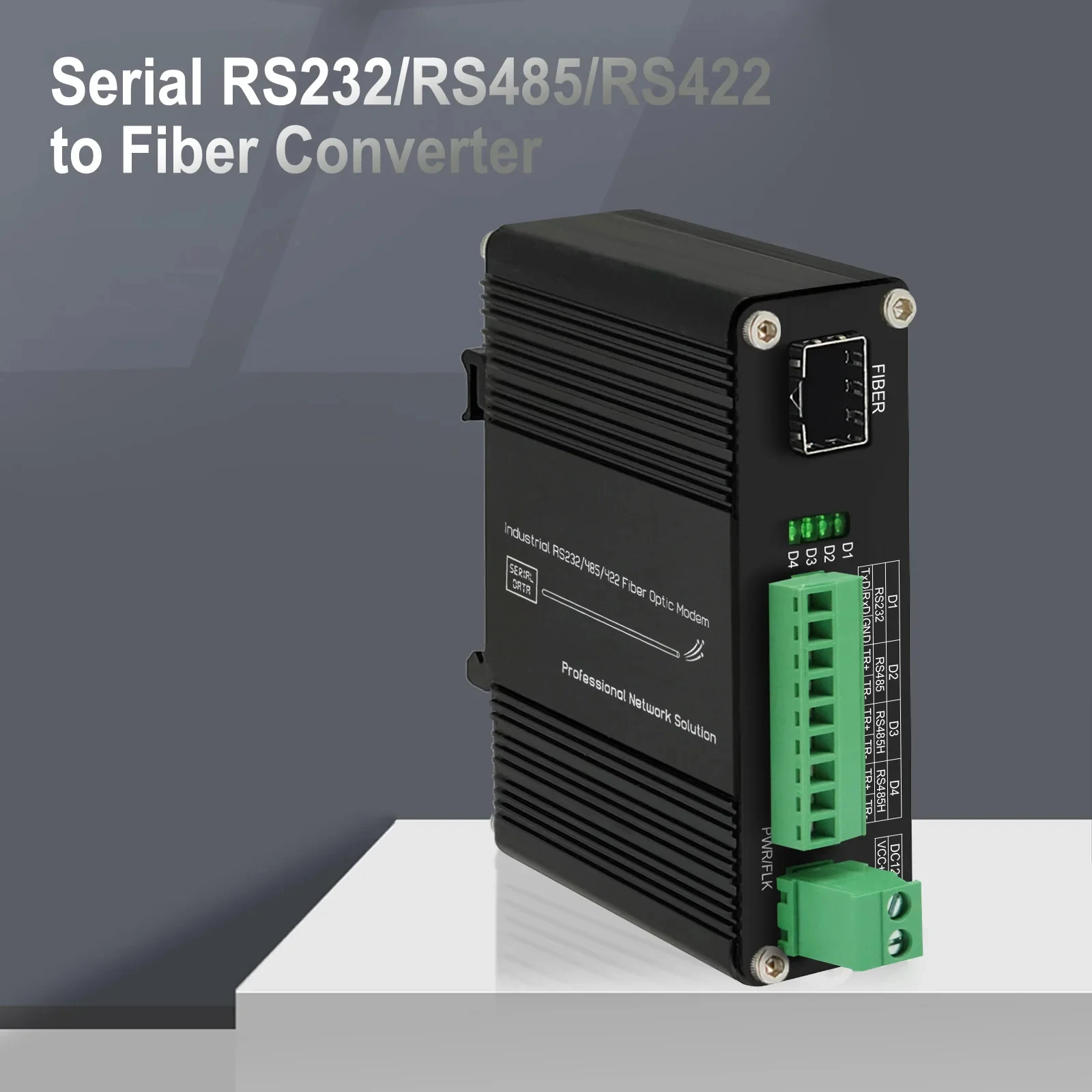 

Serial RS232 RS485 RS422 to Fiber Converter 100Mbps High Speed Optic Modem with SFP Slot 12-48V DC Input