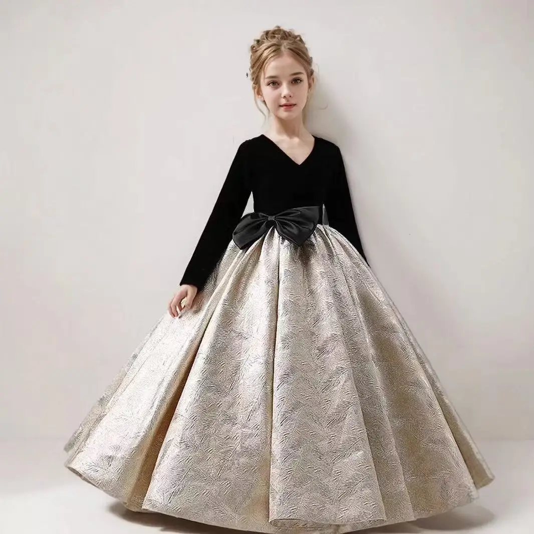 Children's Formal Wear 2026 New Collection Black Long-Sleeved Dress Older Girls Modelled Piano Recitals Children's Formal Attire