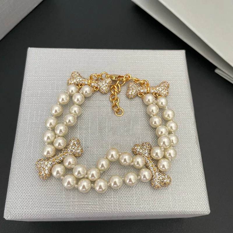 

Hot Selling Brand New Adjustable Crystal Bone Pearl Bracelet for Women Gold Silver Plated Charm Luxury Bracelet Jewelry Gift