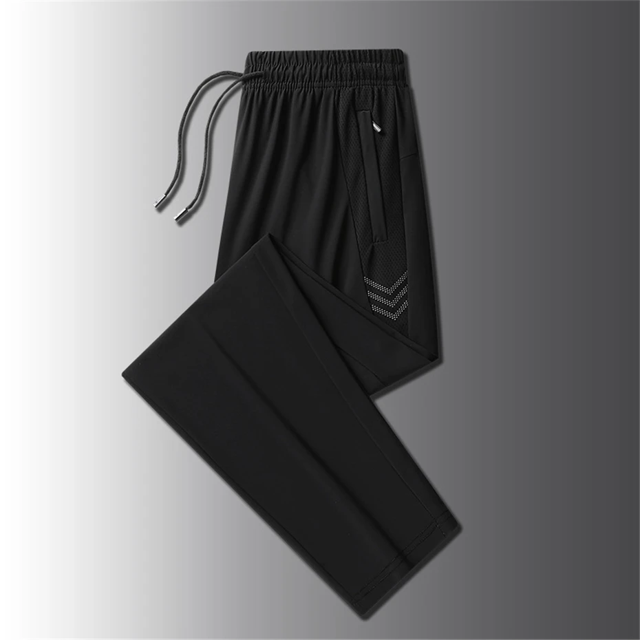 Cool Pants Men Summer Ice Silk Pants Men's Sweatpants Summer Jogger Pants Male Plus Size 8XL Trousers Reflective Strip Design