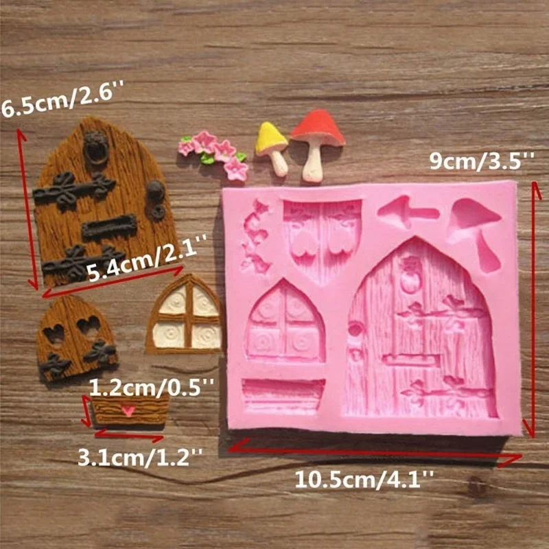 Kitchen Supplies Wooden Cartoon Door Chocolate Mould Baking Mould Decorating Silicone Fairy House Door 3D Cake Mold