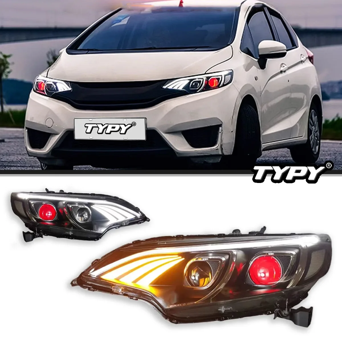 

Автомобильные фары TYPY для Honda Fit Jazz, фары 2014-2017, светодиодные фары для проектора, дневные ходовые огни, автомобильные аксессуары
