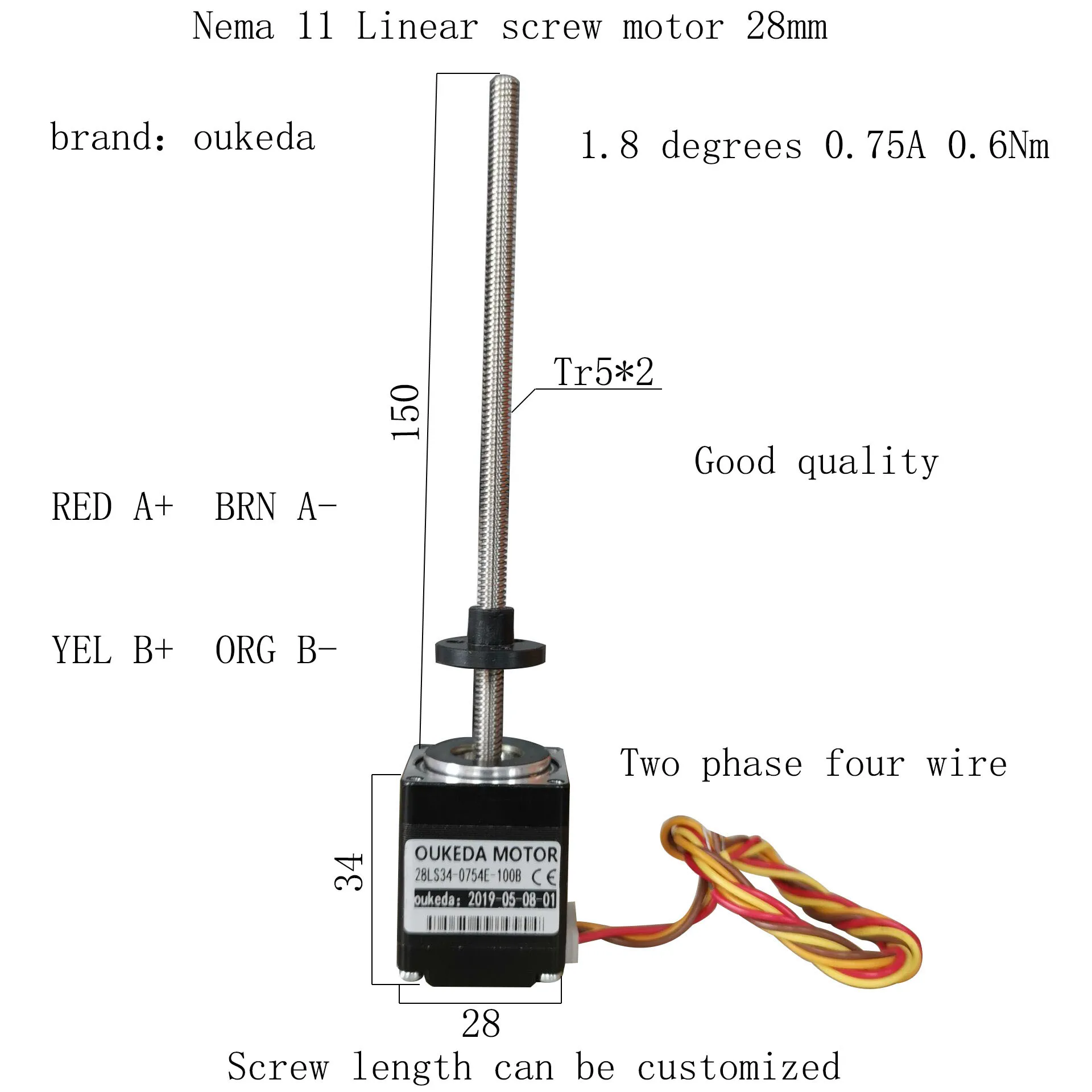 

Nema 11 Linear Screw Stepper Motor 28 Linear Motor 28mm External Drive Screw Motor 28 Screw Motor